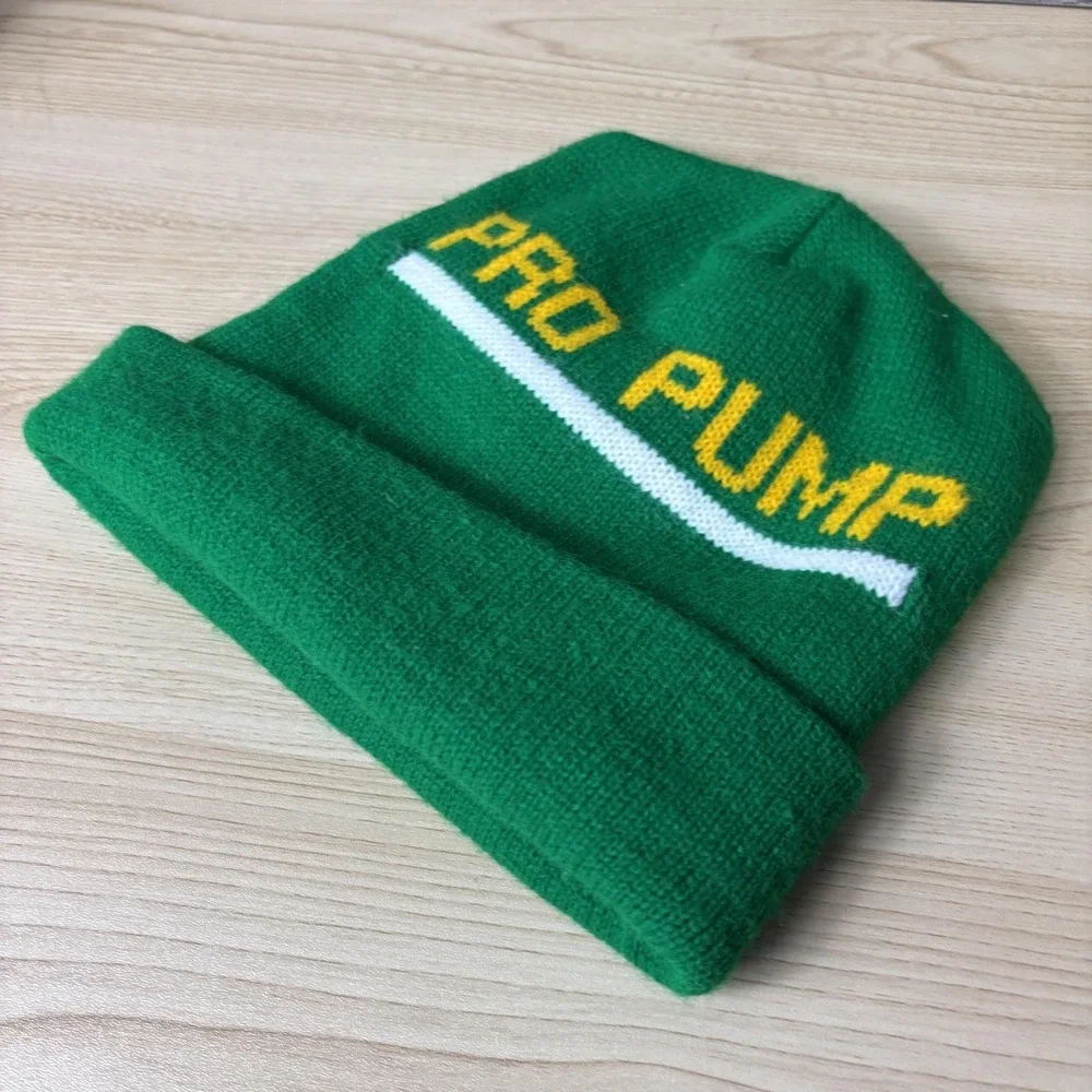 Vintage Pro Pump Hat Beanie Fitted Mens Large Green Cuffed Knit Advertising‎ 90s
